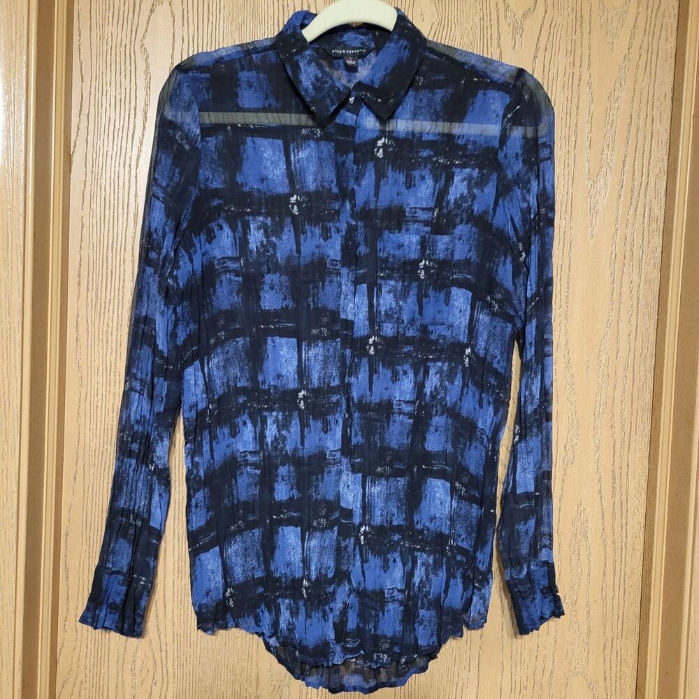 Rock & Republic Women's Long Sleeve Purple Ringcle Blouse Size Small V Neck